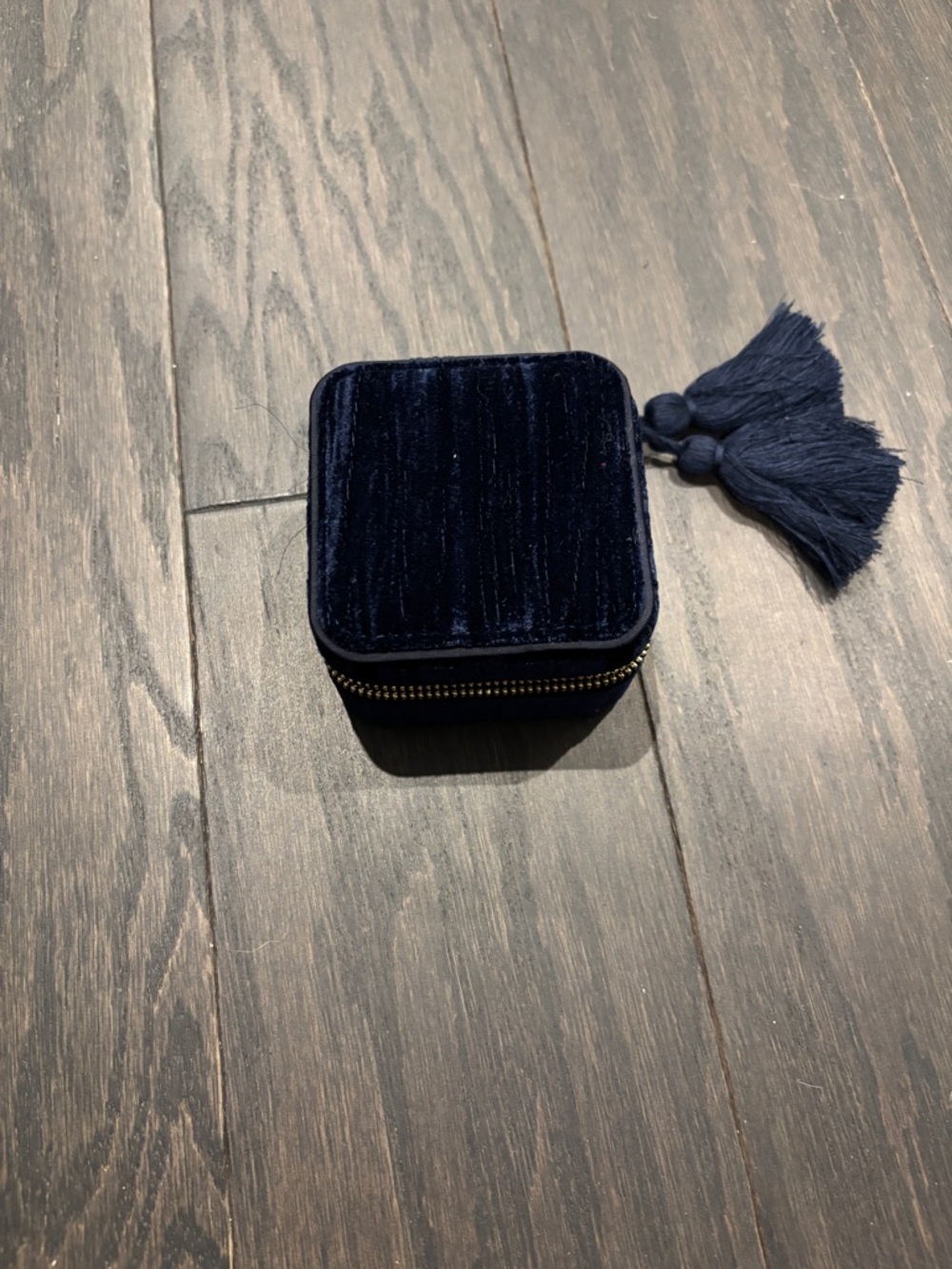 Sézane Navy Velvet Travel Jewelry Case with Tassel